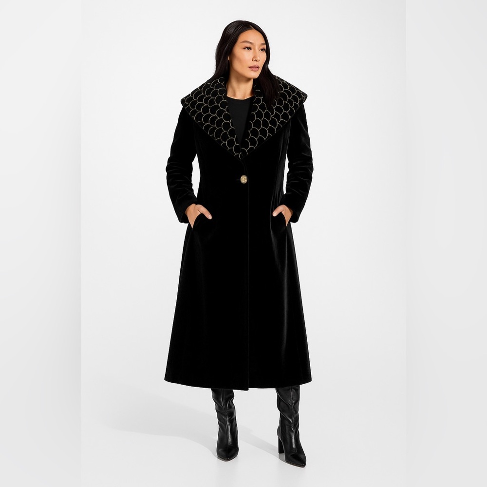 🔥 HOST PICK 🔥 Cattiva Long Velvet Coat Black Vintage L - Picture 12 of 12
